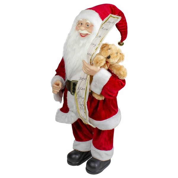 Standing Santa with Teddy Bear and List Christmas Figure