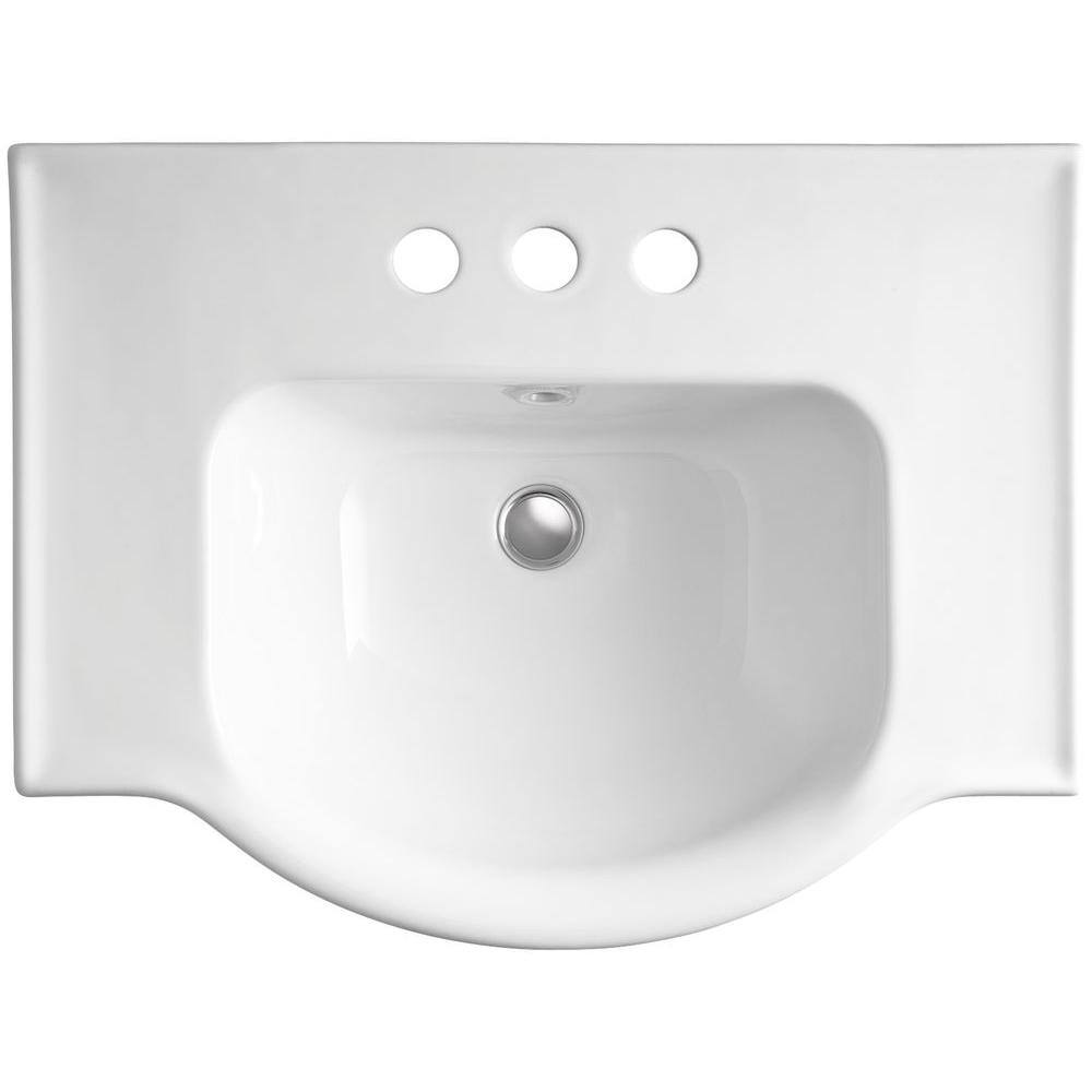 KOHLER Veer 24 in. Vitreous China Pedestal Combo Bathroom Sink in White with Overflow Drain K-5266-4-0