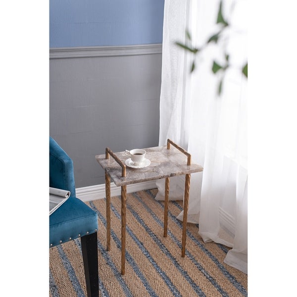 Blue Agate Metal Rectangle Side Table with Tray