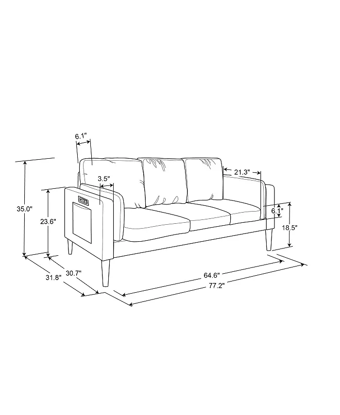 Lifestyle Solutions Nate Sofa with Power and USB Ports