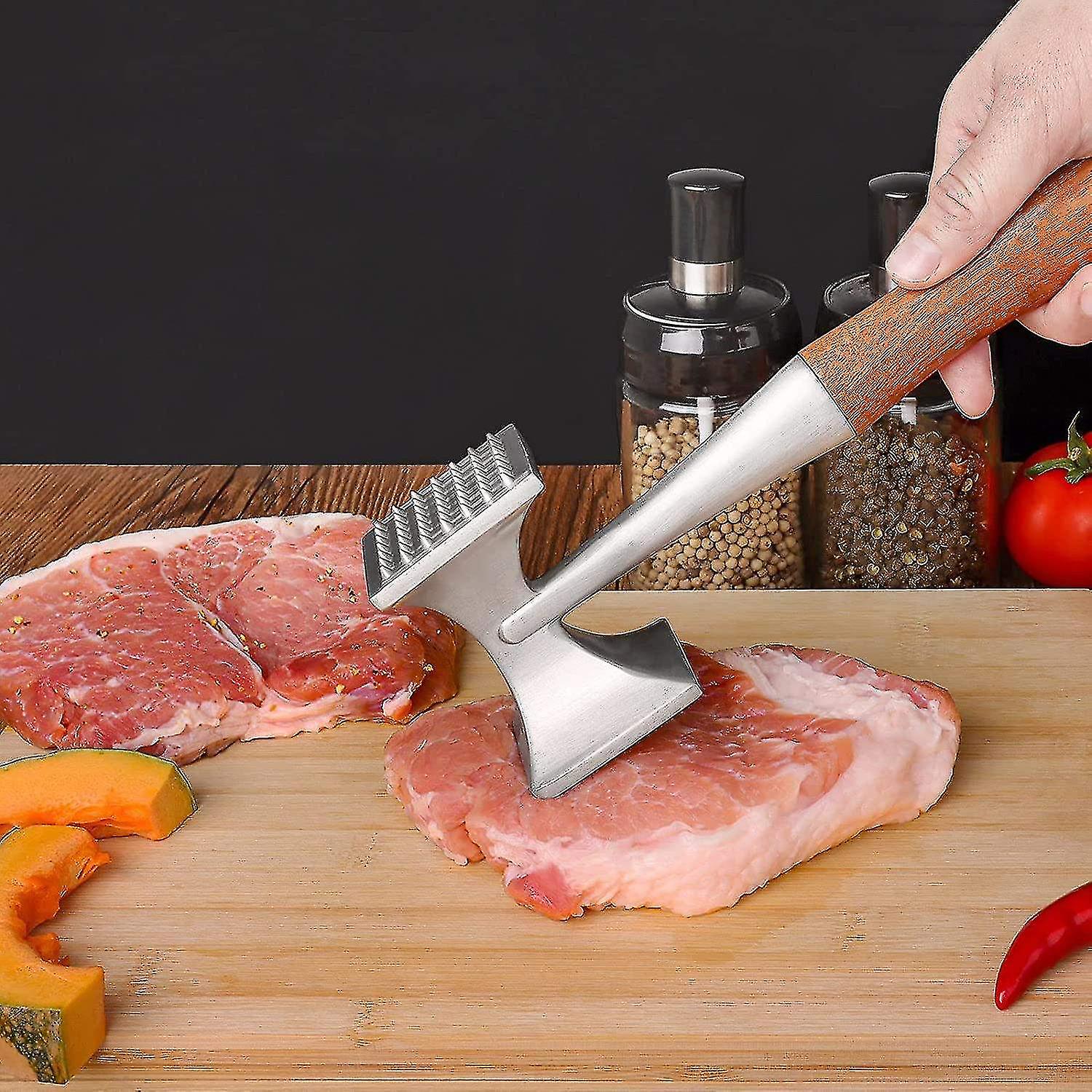 Meat Tenderizer， Meat Hammer， Heavy Duty Steak Hammer With Wooden Handle And Food-grade Zinc Alloy，