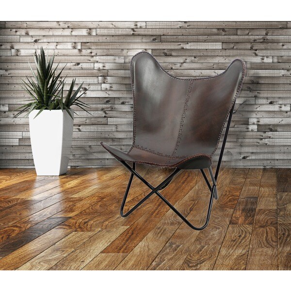 Carbon Loft Larkin Brown Leather Butterfly Chair