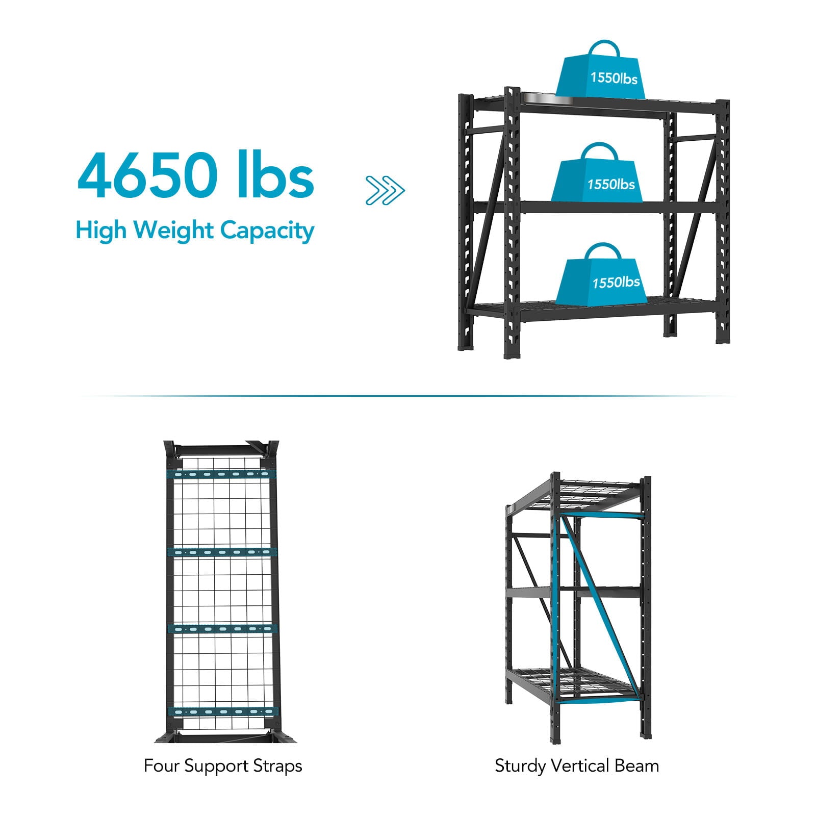 FLEXIMOUNTS 2 x 4 ft 3 Shelf Steel Wire Decks Storage Racks 4650 lbs Weight Capacity Heavy Duty Industrial Metal Garage Shelving