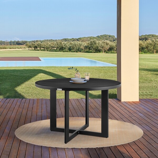 Grand Modern Outdoor Patio Round Dining Table in Black Aluminum