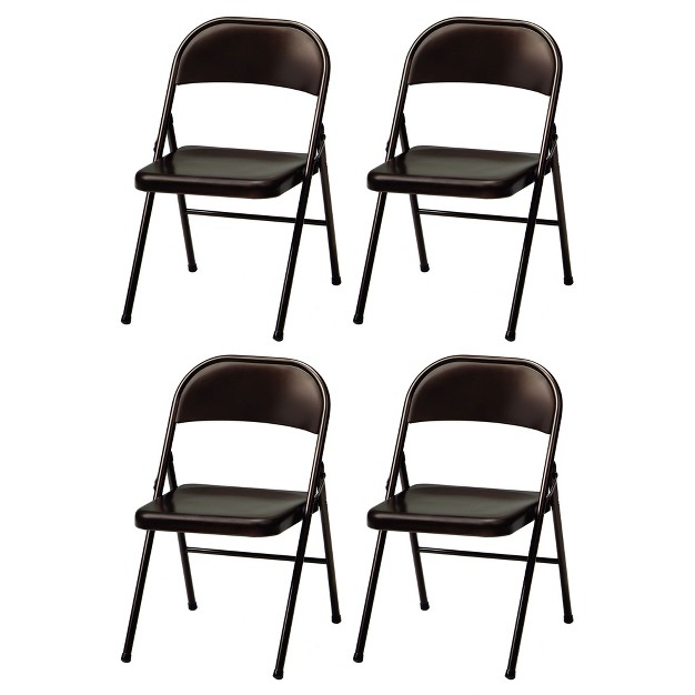 Meco Sudden Comfort All Steel Folding Chair Set With Steel Frame And Contoured Backrest For Indoor Or Outdoor Events Cinnabar set Of 4