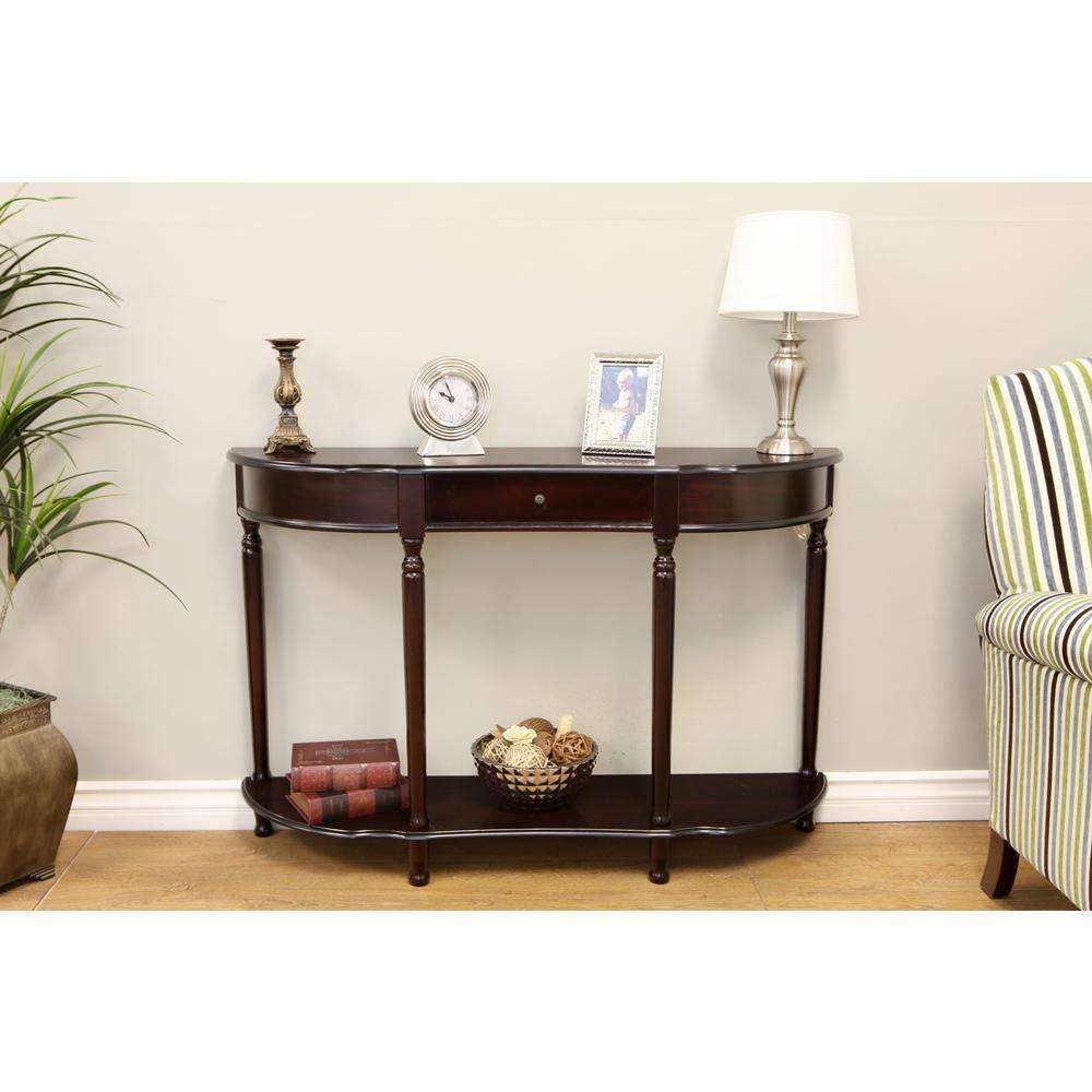 Homecraft Furniture 48 in. Espresso Standard Half Moon Wood Console Table with Drawer MH159