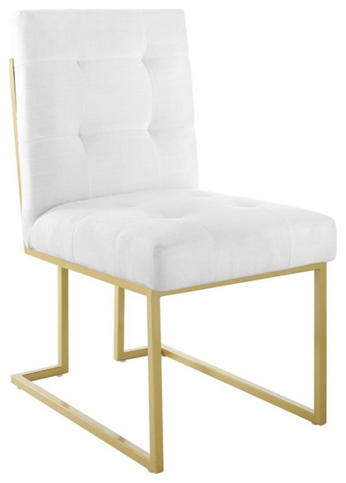 Pemberly Row Upholstered Dining Accent Chair in Gold and White (Set of 2)   Contemporary   Dining Chairs   by Homesquare  Houzz