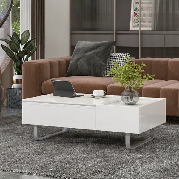 Contemporary Lift-Top Coffee Table with High-Gloss Surface