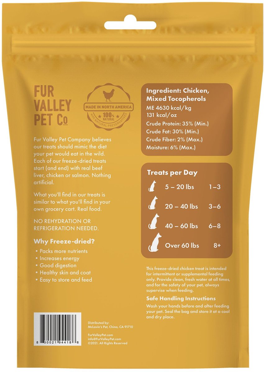 Fur Valley Chicken Bites Grain-Free Freeze-Dried Dog Treats， 3-oz bag