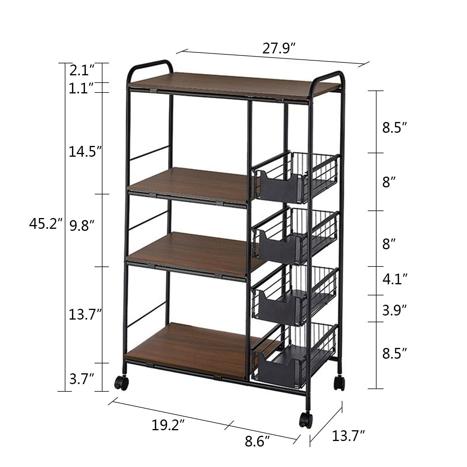 DENEST 4 Tiers Kitchen Storage Shelves Microwave Oven Cart Movable Cart