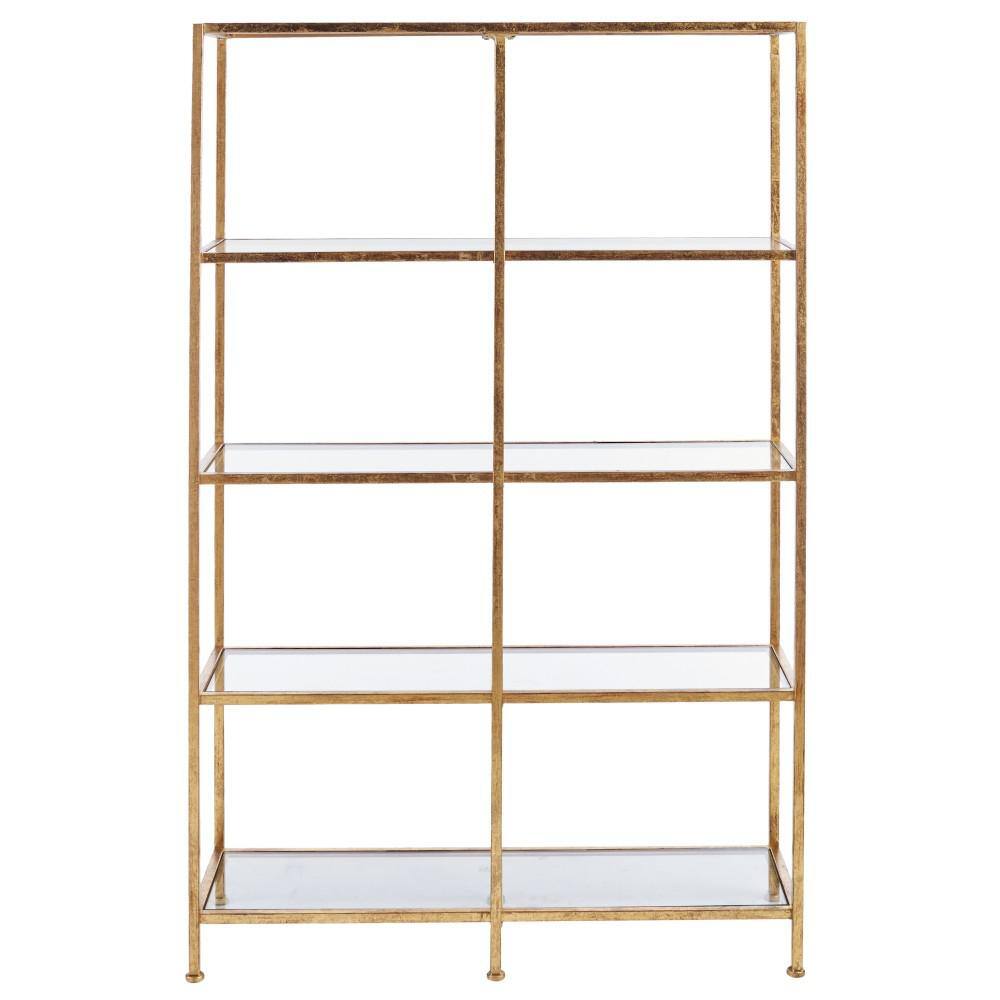 Home Decorators Collection 62 in. Gold Leaf Metal 4-shelf Double Accent Bookcase with Open Back V183106XXA-NP