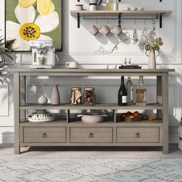 Rustic Solid Wood Console Table with 3 Drawers and 2 Shelves