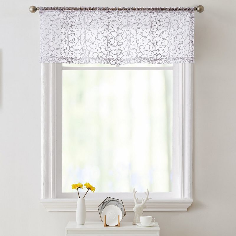 THD Francine Embroidered Sheer Voile Window Curtain Rod Pocket Valance