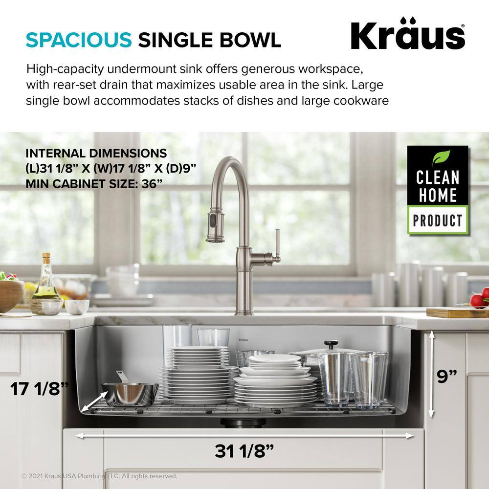 KRAUS Dex 33 Undermount 16 Gauge Stainless Steel Single Bowl Kitchen Sink KD1US33B