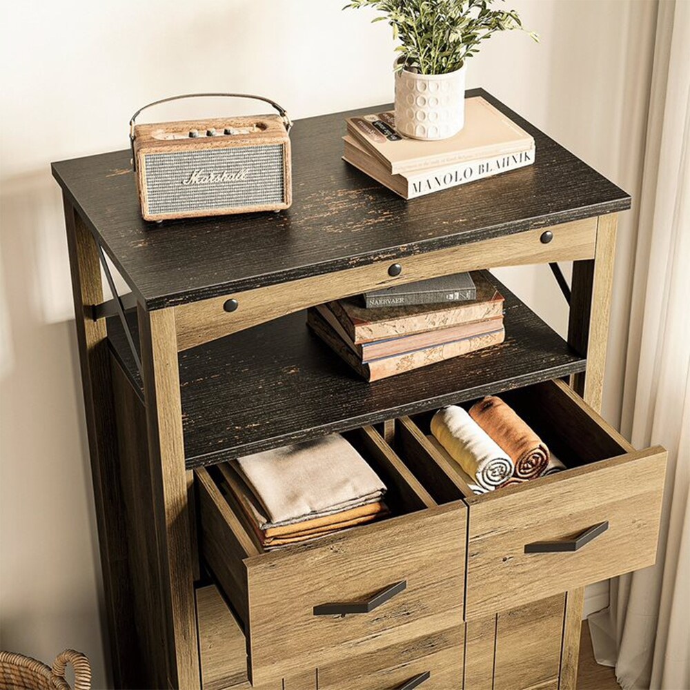 Bestier Hallway   Living Room Storage Cabinet w/ 2 Shelves and 5 Drawers  Brown   83