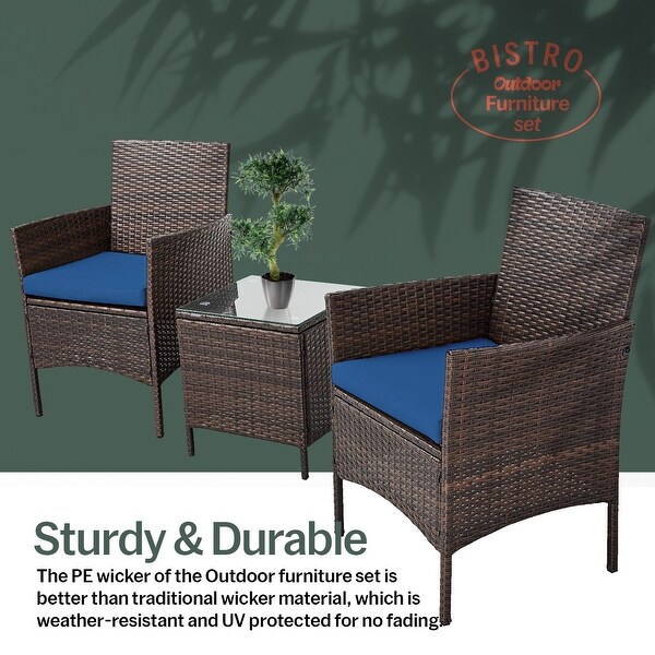 Pyramid Home Decor Rattan 3piece Patio Bistro Set