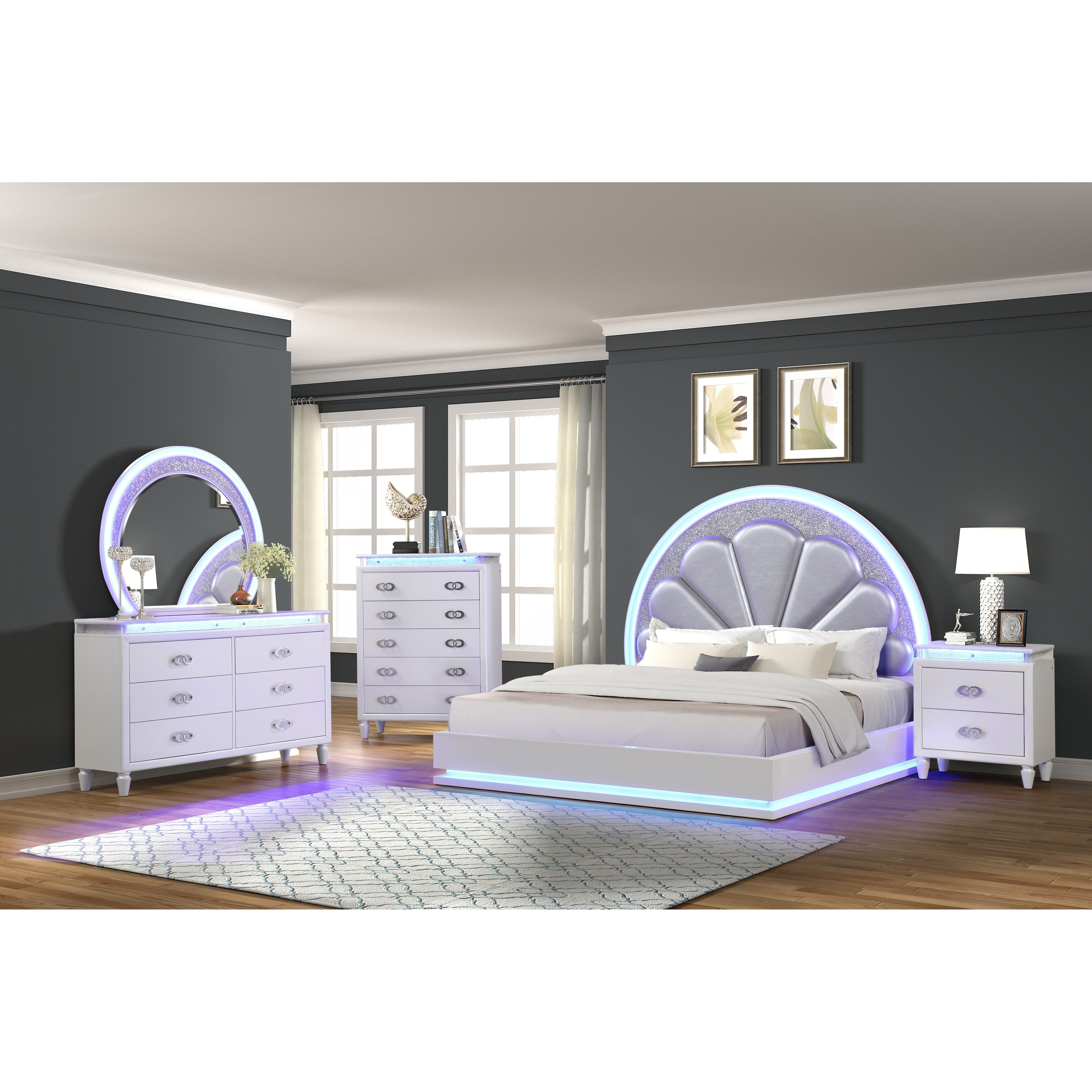 Perla Queen 6 Pc Vanity Bedroom Set in Milky White - - 37913659