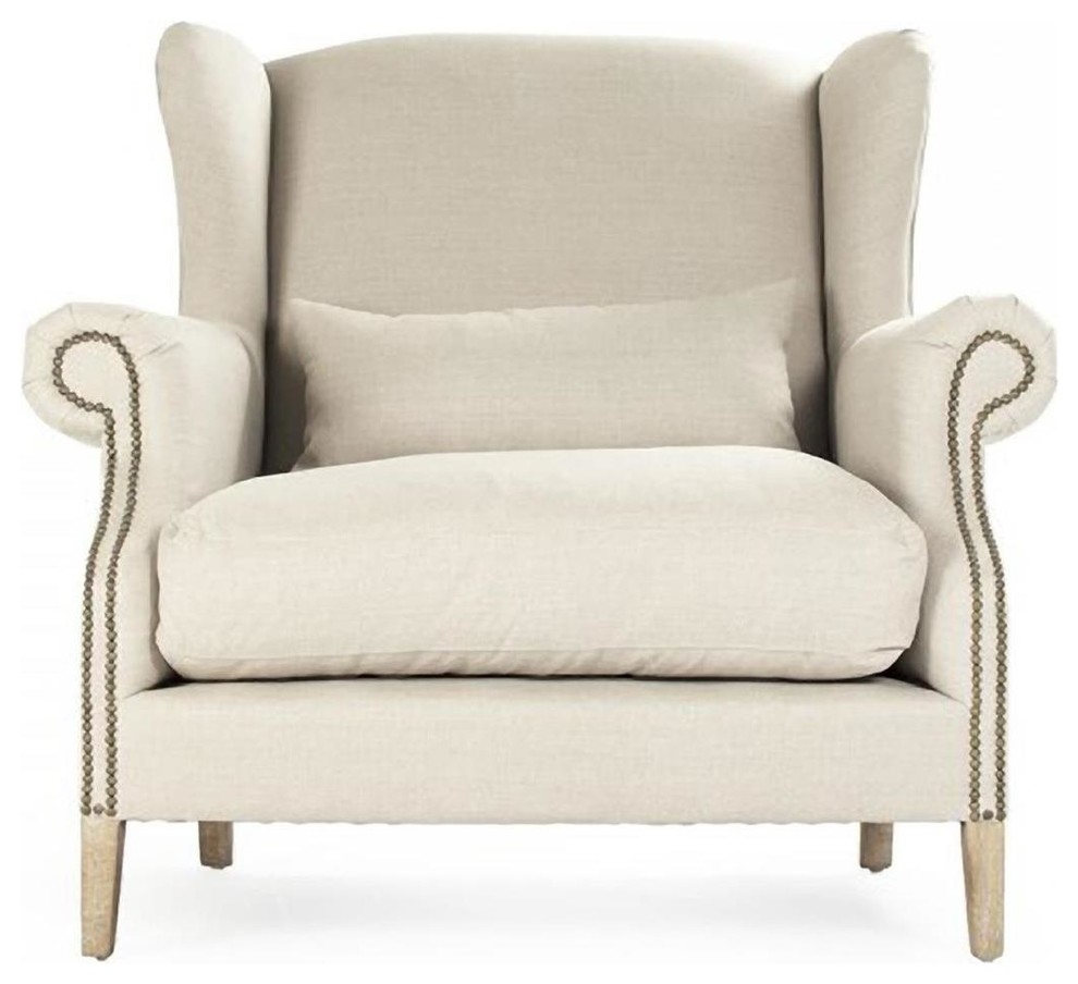 Club Chair NAPOLEON Wing Back Limed Gray Natural Oak Linen   Transitional   Armchairs And Accent Chairs   by EuroLuxHome  Houzz