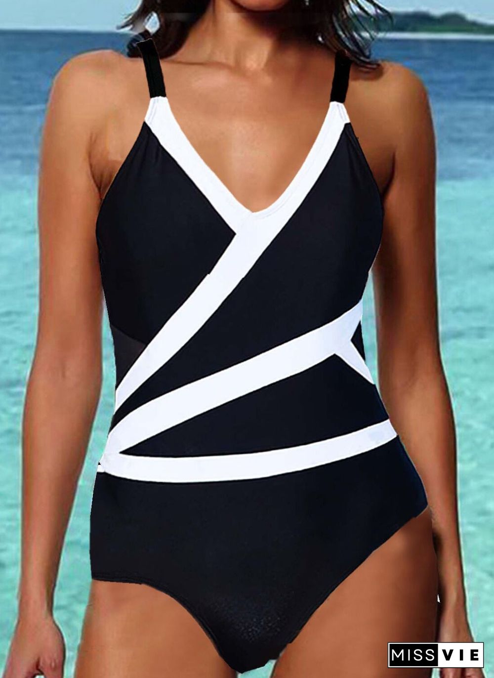 Plus Size Swimwear Sleeveless Striped Bikini