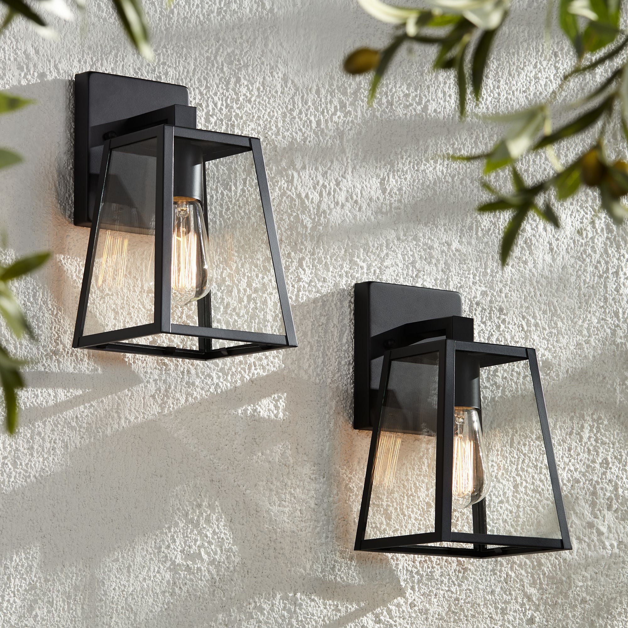 John Timberland Modern Rustic Outdoor Wall Lights Fixtures Set of 2 Tapering Black 10 3/4" Glass for Exterior House Porch Patio