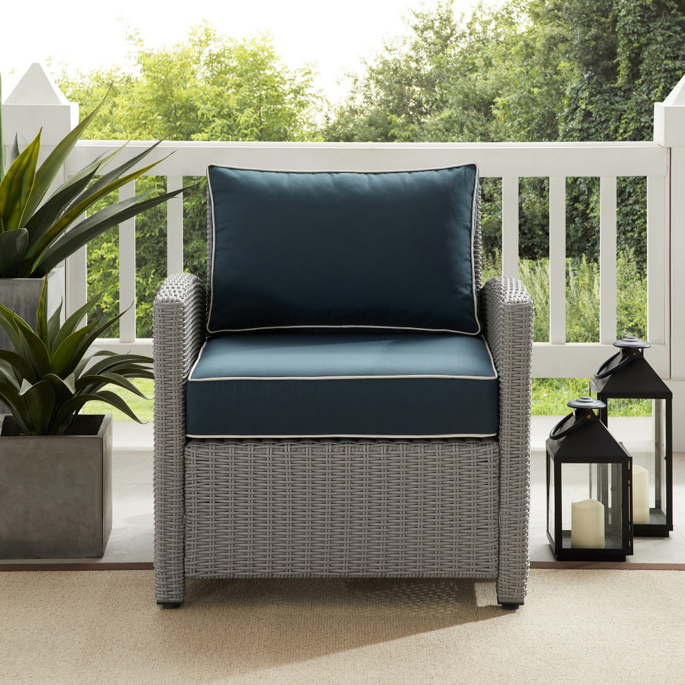 Bradenton Outdoor Wicker Armchair Navy/Gray   Tropical   Outdoor Lounge Chairs   by Homesquare  Houzz