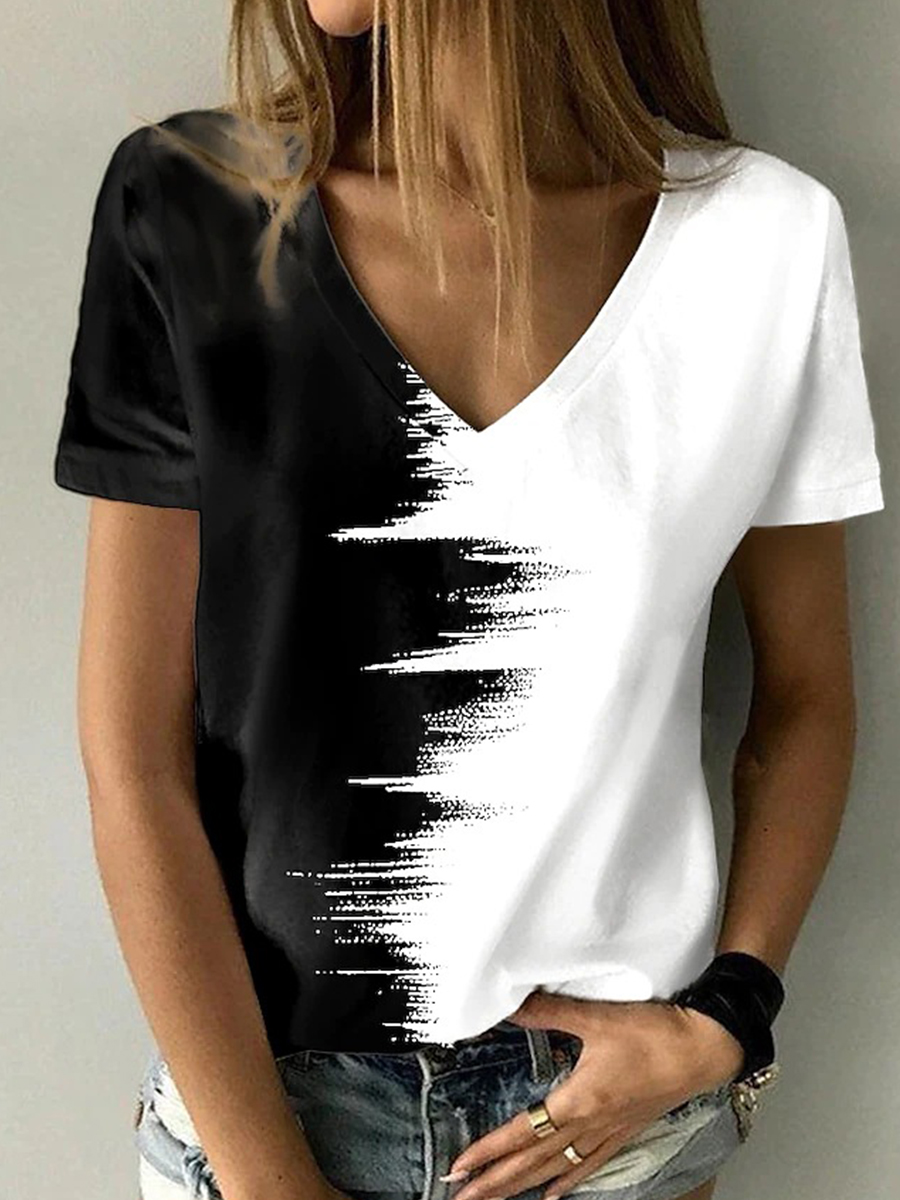 Printed V-Neck Short Sleeve T-Shirt