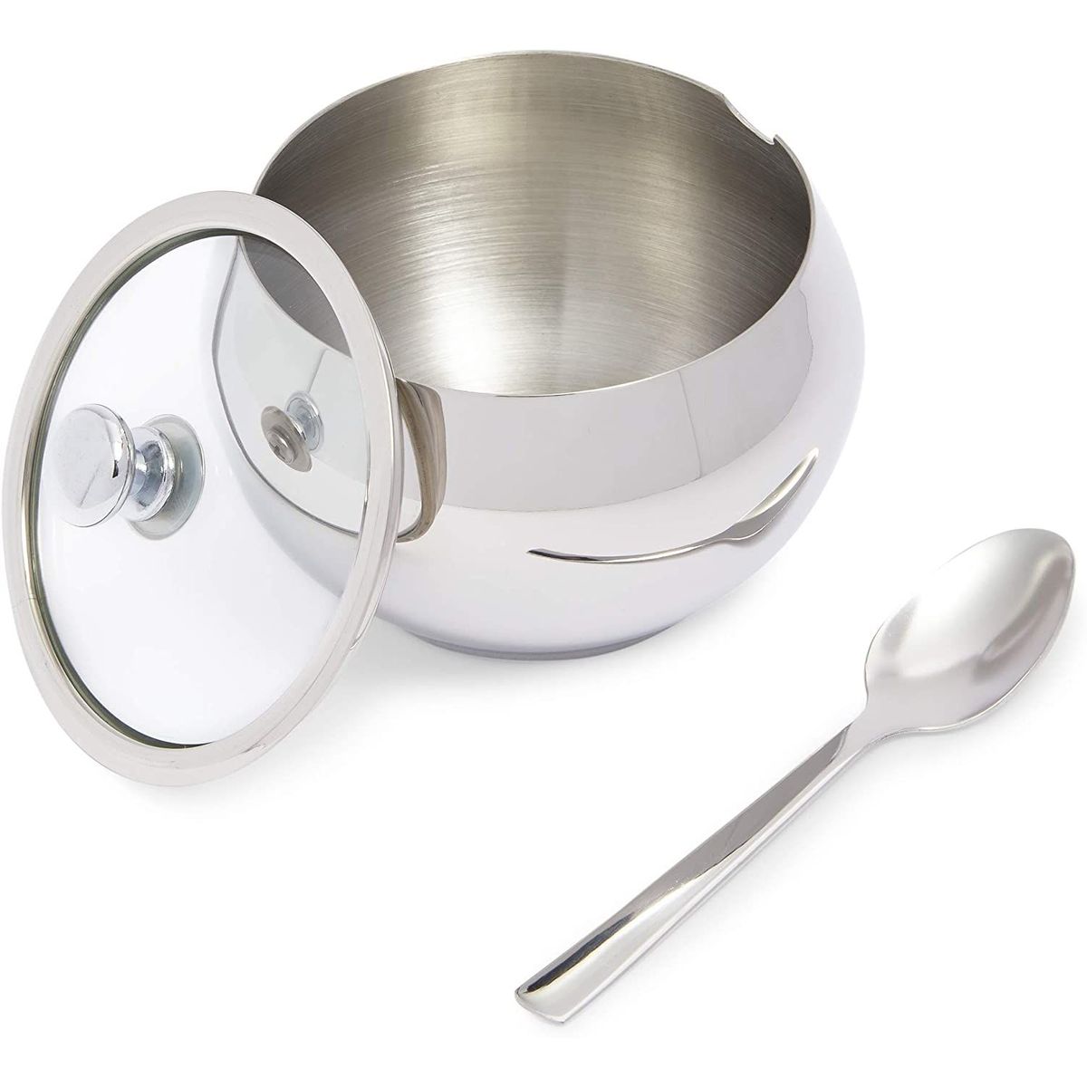 Stainless Steel Sugar Bowl with Lid and Spoon for Kitchen Accessories，  (7 oz， 3-Piece Set)