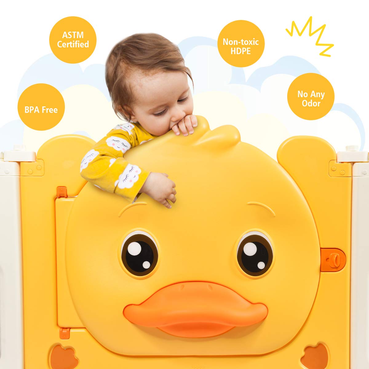 Costzon Baby Playpen, 12/14/16-Panel Portable Baby Play Yards with Yellow Duck Pattern