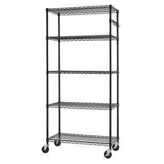 TRINITY Black 5-Tier Rolling Steel Wire Garage Storage Shelving Unit w Sidebar and Wheels ( 36 in. W x 77 in. H x 18 in. D ) TBFPBK-0906