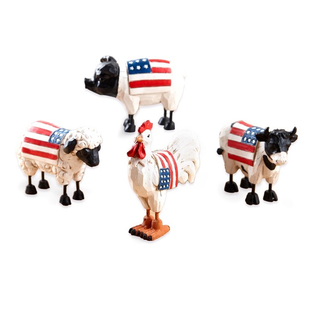 The Lakeside Collection Patriotic Farm Figurines Rustic Farmhouse Set Pieces With Americana Decor Set Of 4