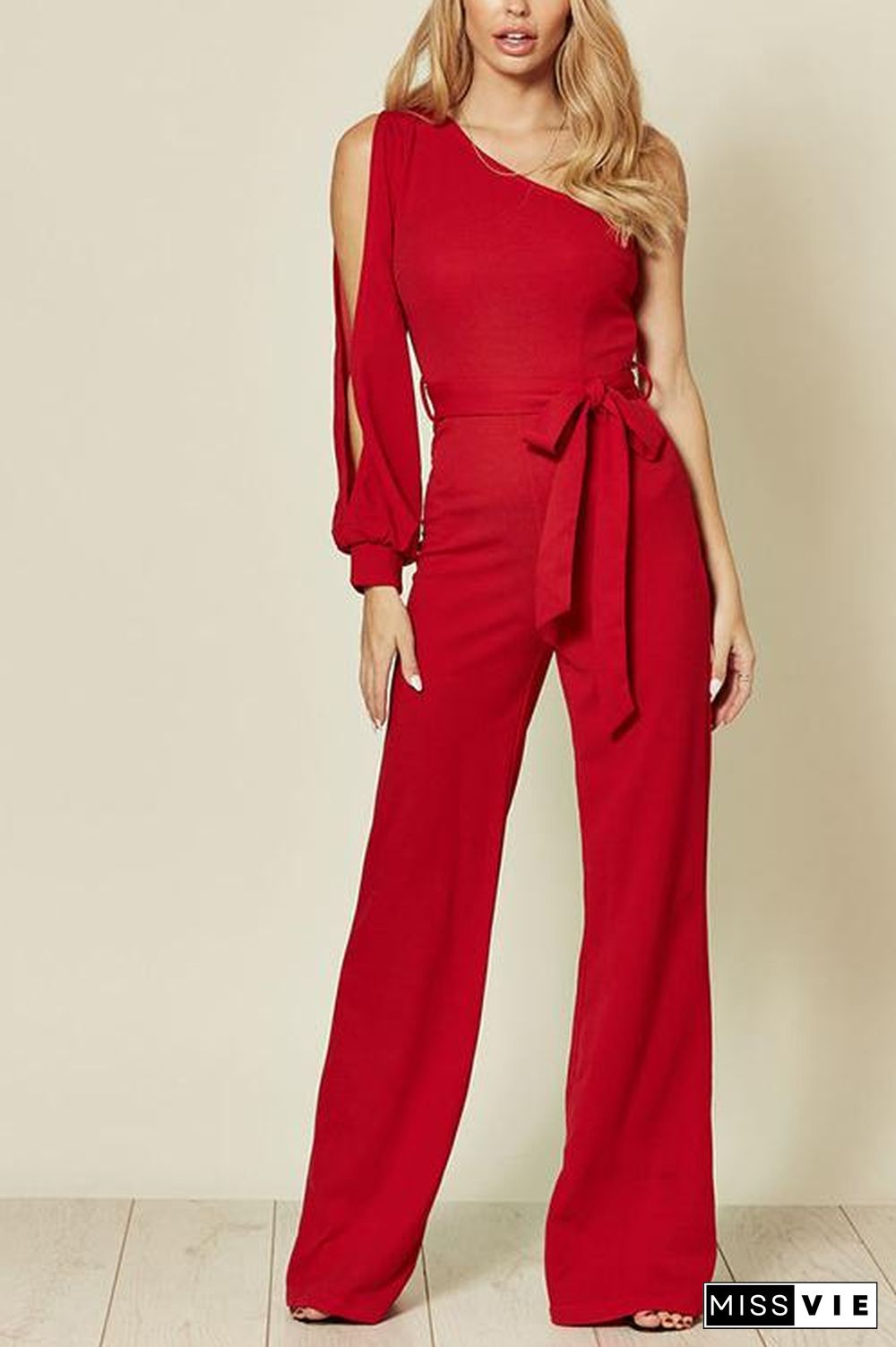 One Shoulder Split Sleeve Jumpsuit