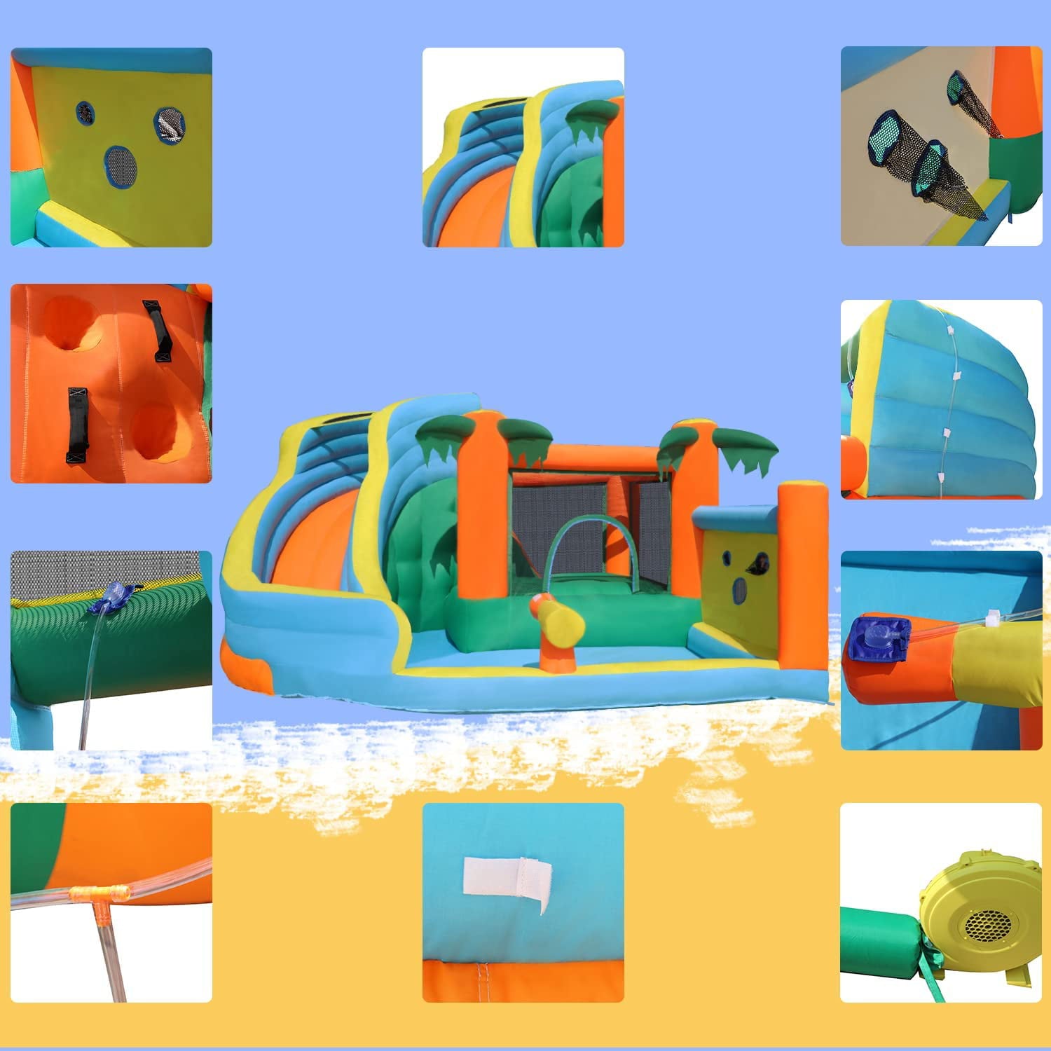 WGIA Inflatable Water Slide,Wet and Dry Inflatable Bounce Housewith Indoor,Bounce House with Slide,Children's Rock Climbing Wall with Blower