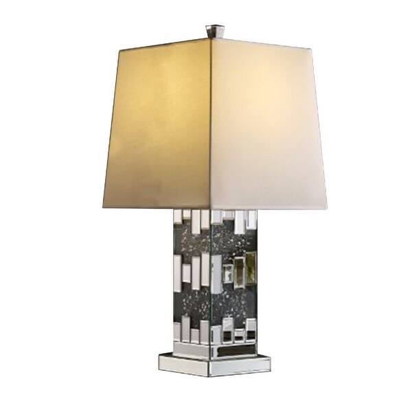 Table Lamp with Cuboid Shape and Mirrored Trim， Silver