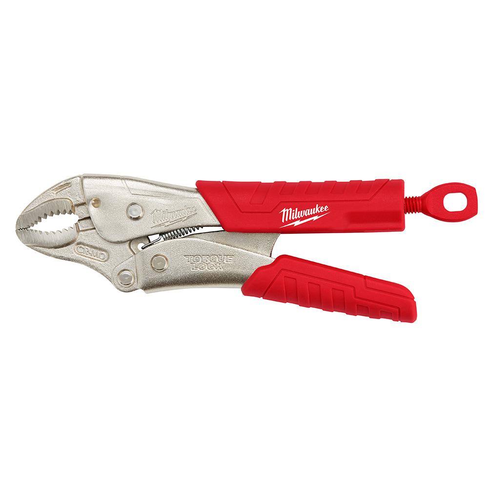 MW 8 in. Comfort Grip Long Nose Pliers with 7 in. and 10 in. Torque Lock Curved Jaw Locking Plier Set with Grip (3-Piece) 48-22-6101-48-22-3402