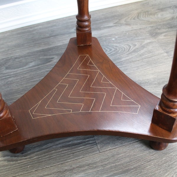 Natural Geo Rosewood Round Accent Table - Chevron Golden Brass Inlay