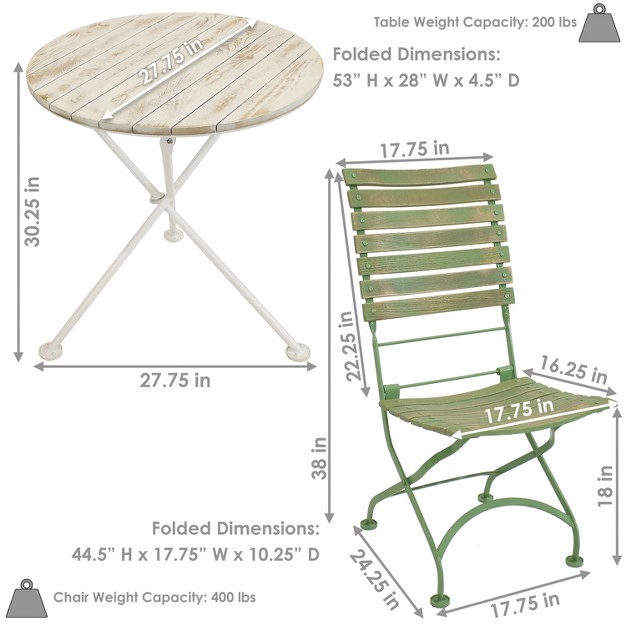 Sunnydaze Indoor outdoor Shabby Chic Cafe Chestnut Wood Folding Bistro Table And Chairs 3pc