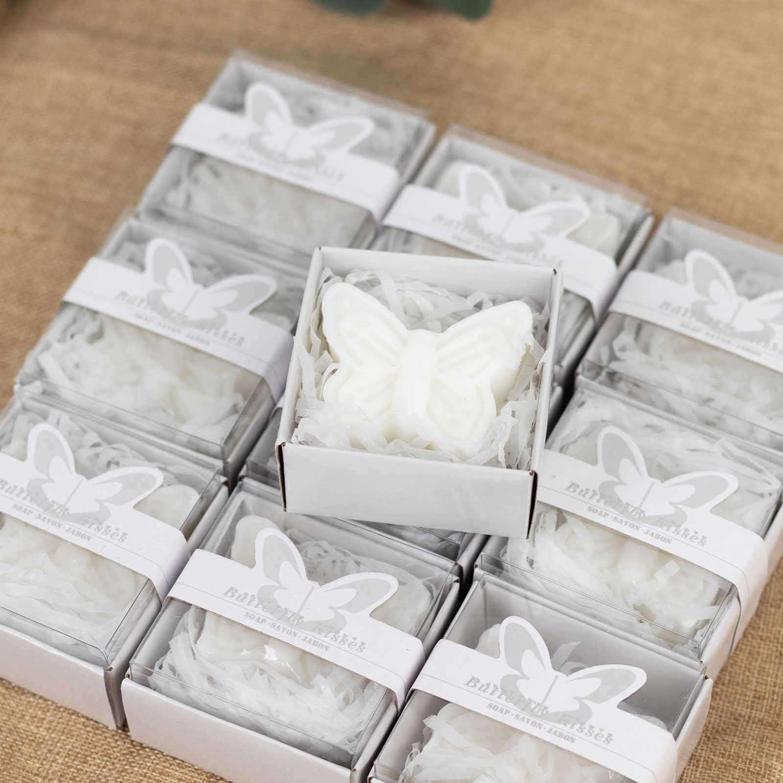 10 Pack White Butterfly Unscented Soap Party Favors with Gift Boxes, Pre-Packed Baby Shower Wedding Souvenirs - 2