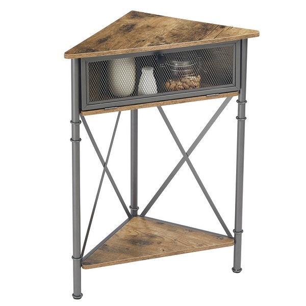 Javlergo Triangle Corner Table with Storage Shelf