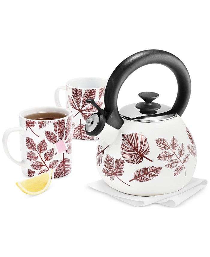 The Cellar Harvest Tea Kettle  and Stoneware Mugs Set