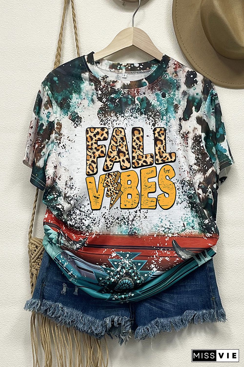 FALL Vibes Leopard Bleached Graphic Tee