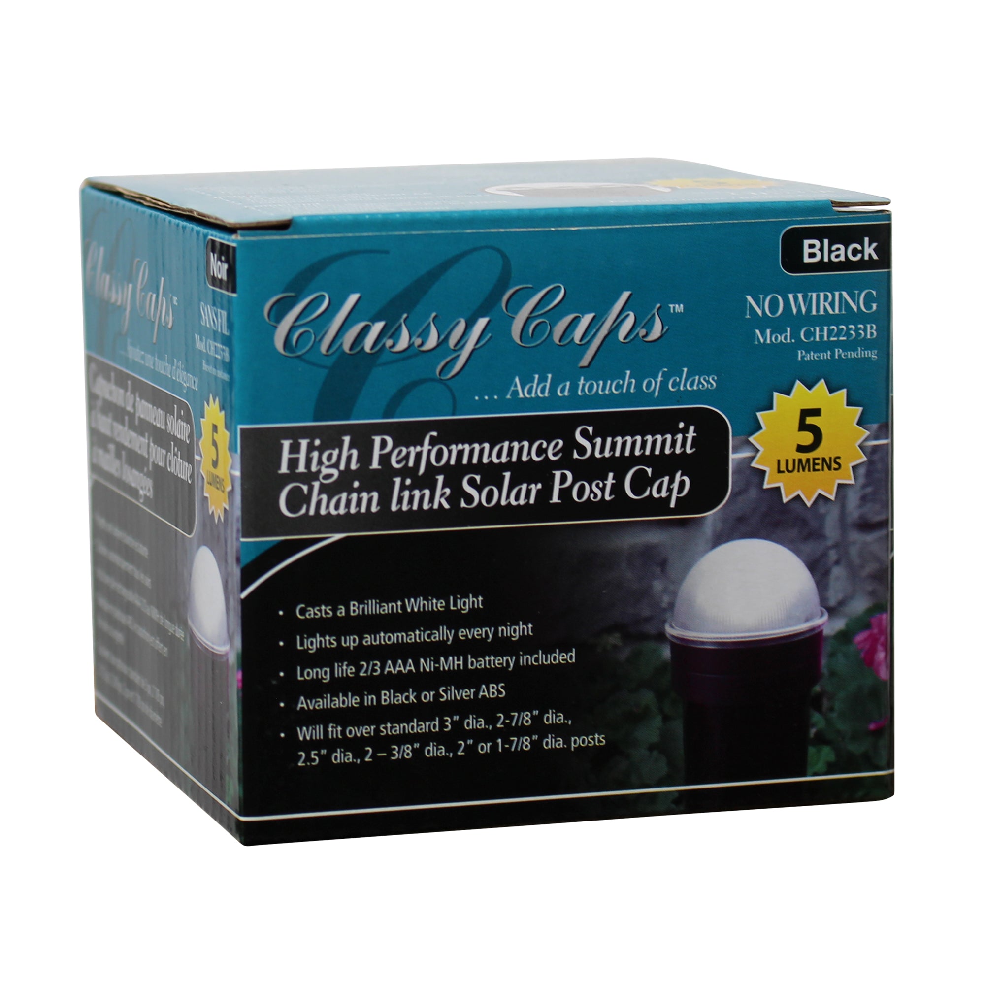 Set of 2 Clear and Black Solar Powered Summit Chain Link Fence Post Caps 2.75