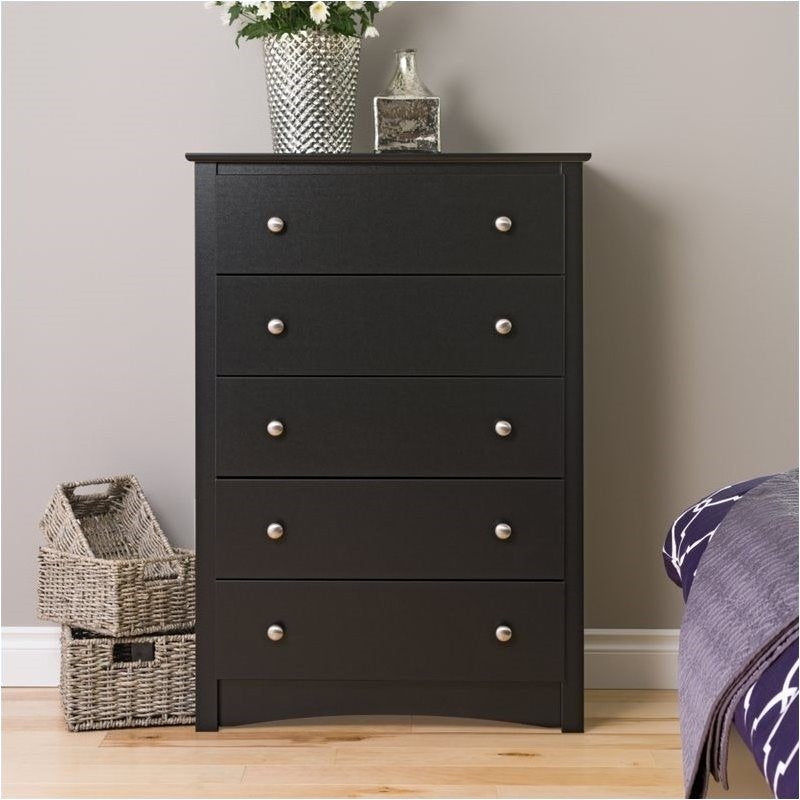 Bowery Hill Traditional 5 Drawer Wood Chest in Black