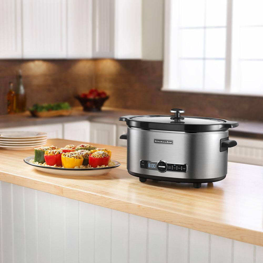 KitchenAid 6 Qt. Programmable Stainless Steel Slow Cooker with Built-In Timer and Temperature Settings KSC6223SS