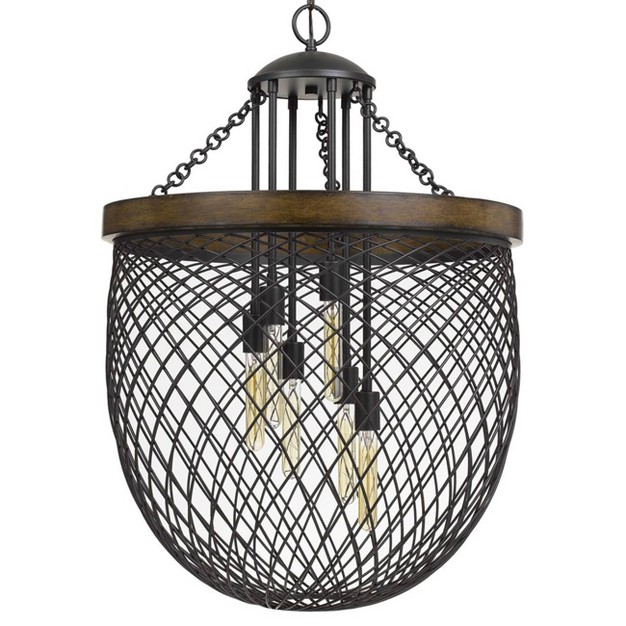 X 26 quot X 38 25 quot 6 light Metal wood Marion Mesh Shade Chandelier Bronze Cal Lighting