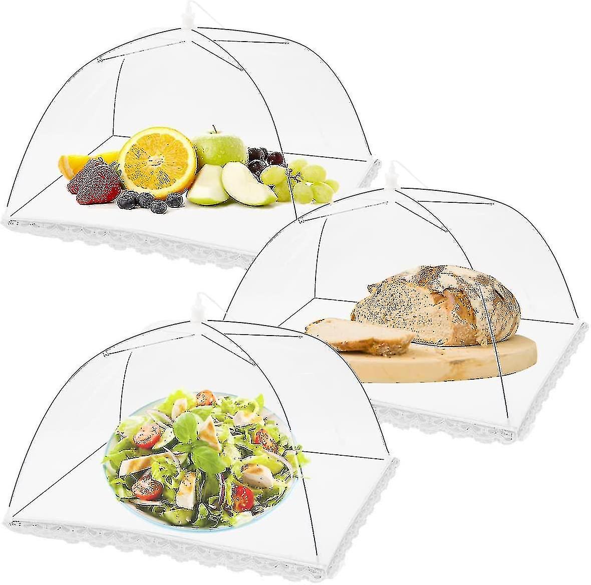 (3pack) Pop-up Picnic Food Tent Covers， 17x17inch Foldable Mesh Screen Food Covers Compatible Outdoors， Reusable Food Cover Net Keep Out ， Mosqui