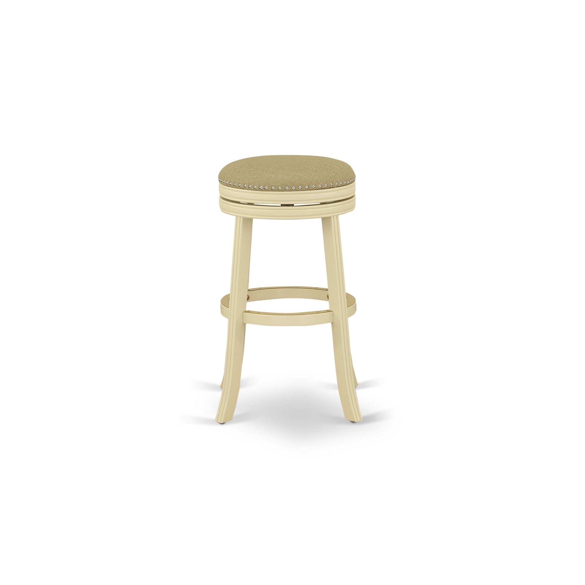 DVS030-202 Devers Swivel Backless Barstool 30'' Seat Height With Linen White Leg And F12-02 Pu Leather Sandalwood Color