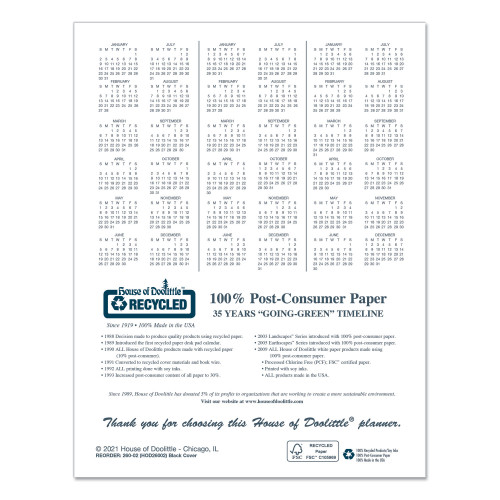 House of Doolittle Recycled Ruled Planner with Stitched Leatherette Cover， 11 x 8.5， Black， 2020-2022 (26002)