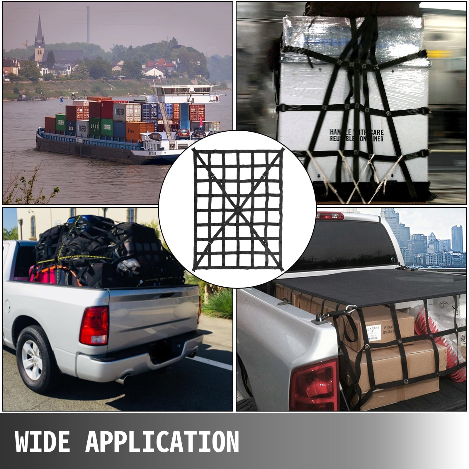 VEVOR 4.2' x 5.5' Cargo Net with Cam Buckles and S-Hooks， Cross Strap Truck Bed Cargo Net 50