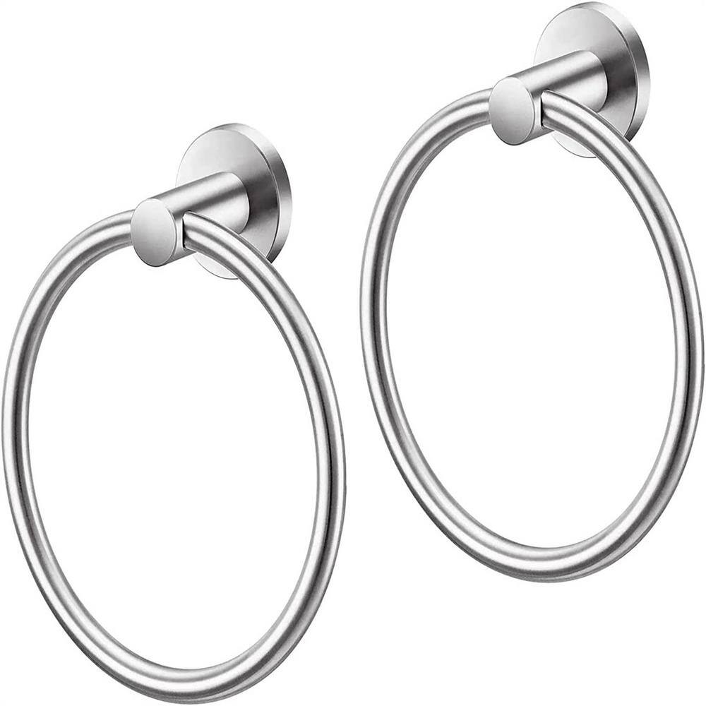 Cubilan Wall Mounted Round Shaped Stainless Steel Towel Ring Towel Storage Hanger in Brushed Nickel (2-Pack) HD-JLZ