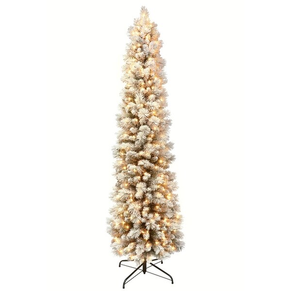 Puleo International 7.5' Prelit Flocked Christmas Portland Pine Tree